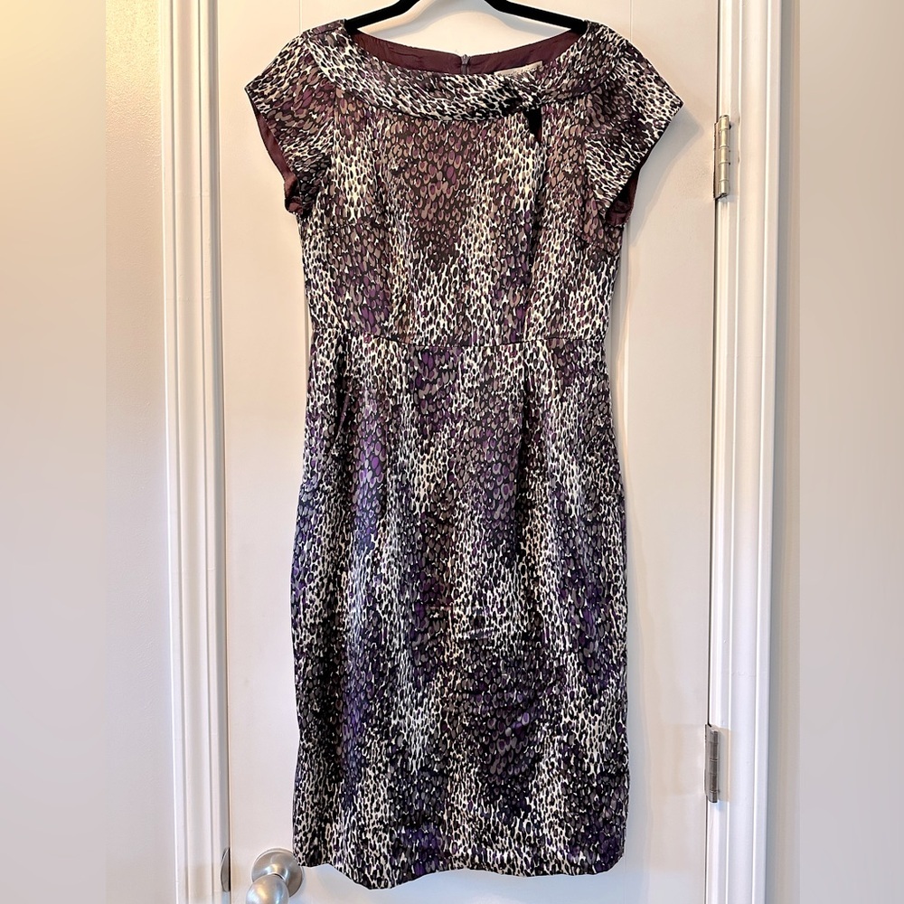 Nwt! Nanette Lepore Purple Animal Print Cap Sleeve Silk Sheath Dress